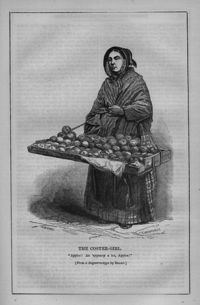 E. Whimpers. Coster-girl, 1851. From Edwin Bolles's London Labour London Poor, Volume 1