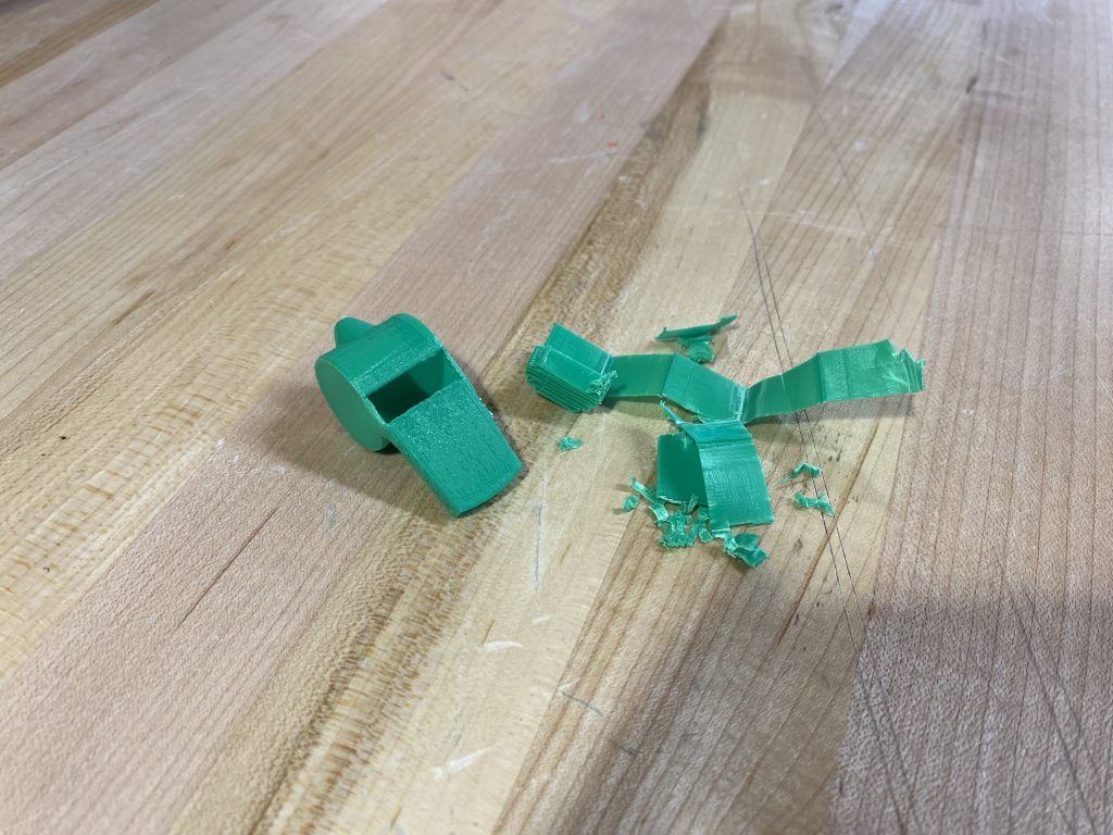 3D printed whistle after clearing all the supports inside out