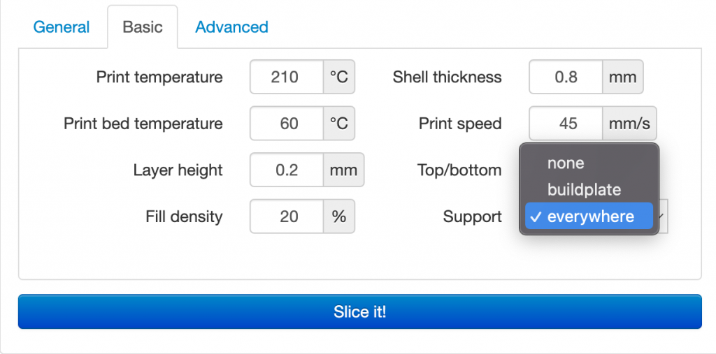 Support setting for 3D printing whistle