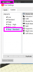 3D printer settings