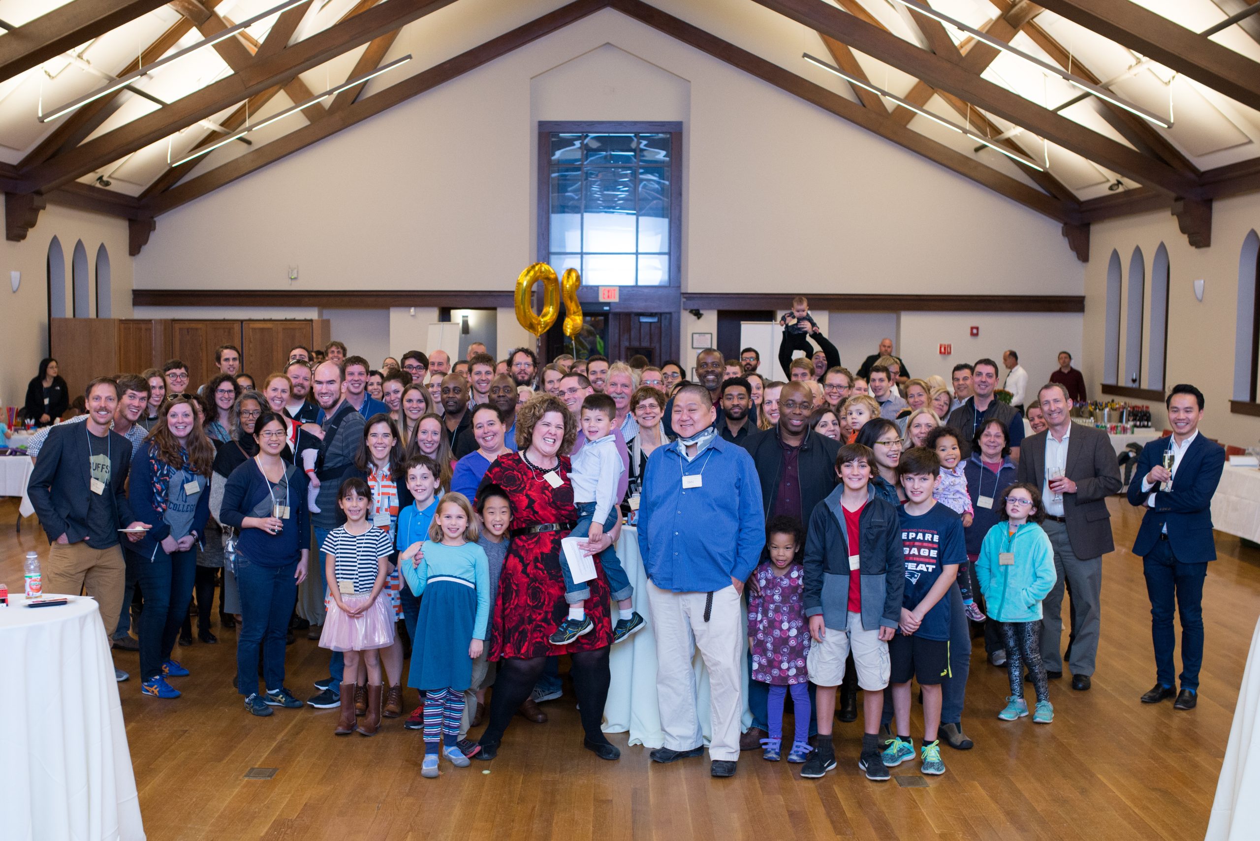 10/23/2016 - Medford/Somerville, Mass. - Attendees pose for a photo at the Center for Engineering Education and Outreach's 20th anniversary celebration at 51 Winthrop. (Evan Sayles for Tufts University)