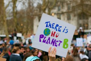 Photo of a sign reading " there is no planet b" at a demonstration