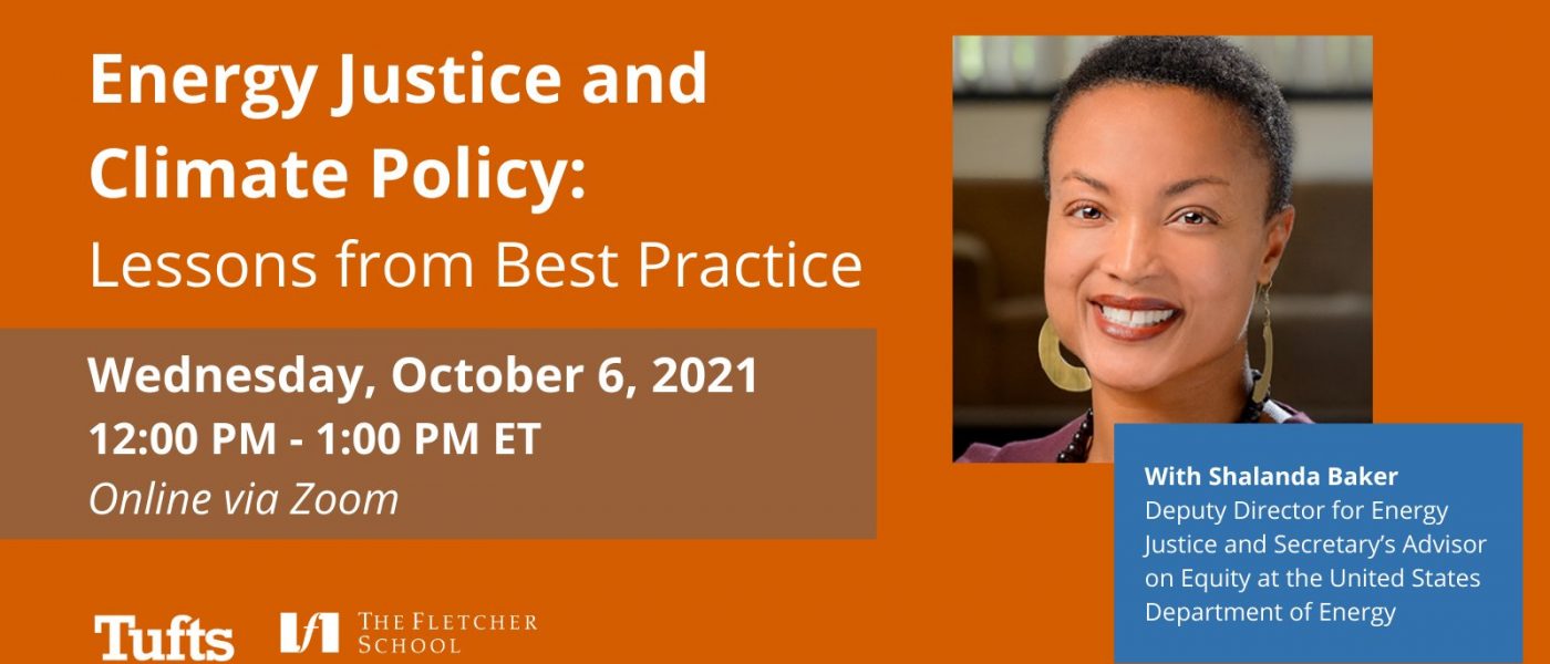 Join Tufts CREATE Solutions for a webinar with Deputy Director Shalanda Baker on energy justice on October 6 at 12pm ET