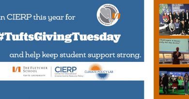 graphic displaying the text "Join CIERP this year for #TuftsGivingTuesday and help keep student support strong" and 3 photos of students.