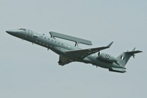 A Hellenic Air Force EMB-145 AEW&C aircraft taking off from RAF Fairford, United Kingdom, on July 22, 2013. Wikimedia/Creative Commons, Alan Wilson. 