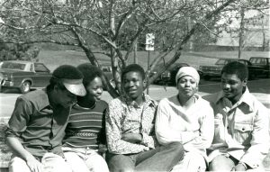 Students on the Tufts Campus. Photograph from the Gerald R. Gill Papers.