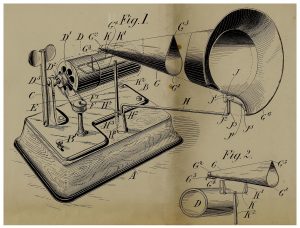 Technical drawing of a phonograph