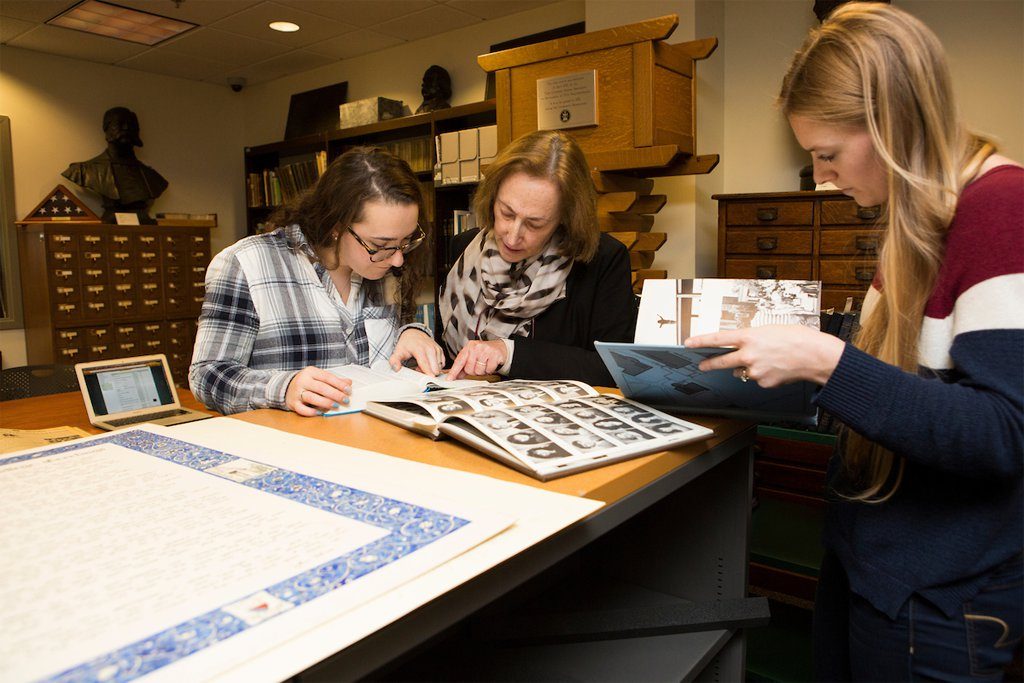 Students and faculty working in Tisch's Special Collections