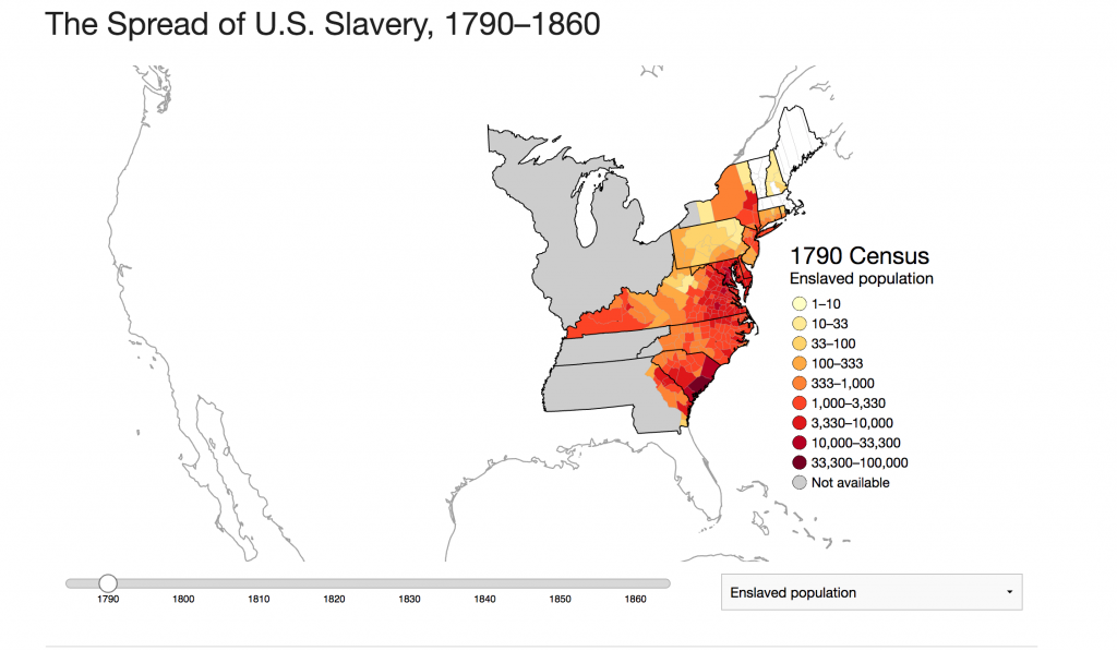 Map of slavery in US according to 1790 US Census
