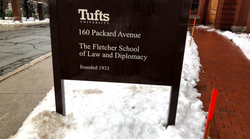 Fletcher School sign in snow