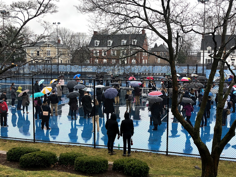 gathering on the tennis courts