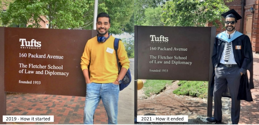 Mohit at Fletcher building sign