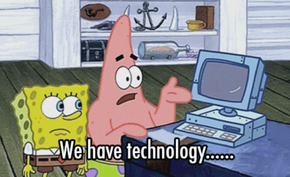 SpongeBob and Patrick Starfish at a computer