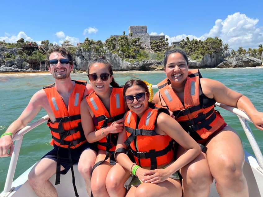 Emma and friends boating in Tulum