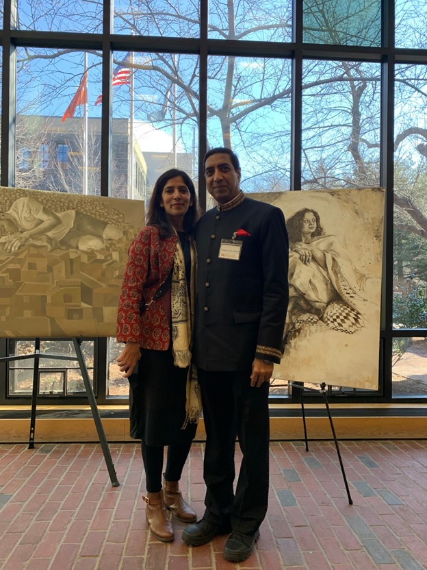 Birendra and Sunita with Sunita's art