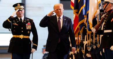 U.S. President Donald Trump reviews the troops in the U.S. Capitol during his inauguration ceremony, in Washington, D.C.