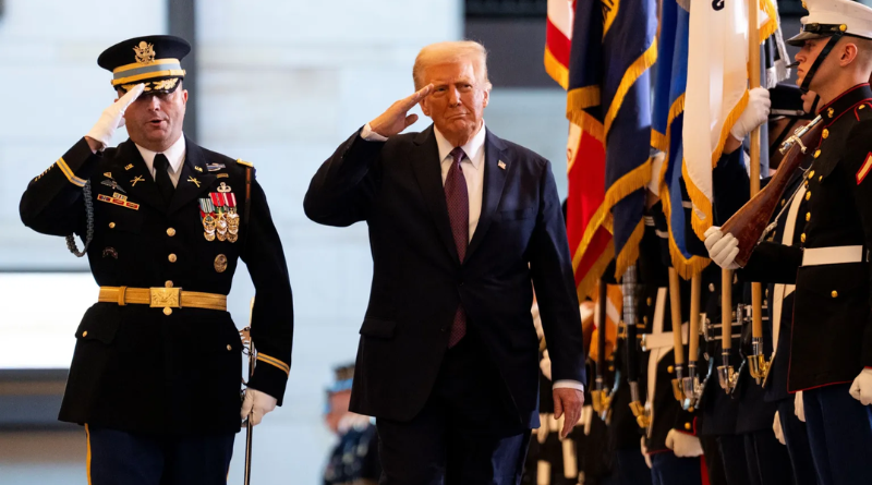 U.S. President Donald Trump reviews the troops in the U.S. Capitol during his inauguration ceremony, in Washington, D.C.