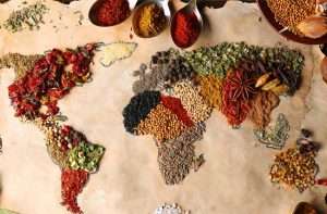 world map made from spices