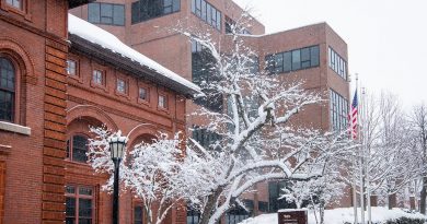 A photograph of The Fletcher School in the snow by Alonso Nichols.