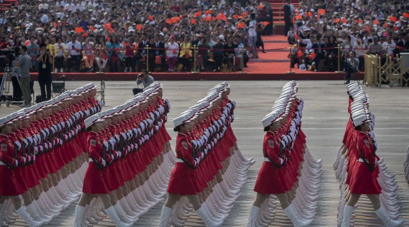 BEIJING, CHINA – OCTOBER 01: Chinese female soldiers march in formation during a parade to celebrate the 70th Anniversary of the founding of the People’s Republic of China at Tiananmen Square in 1949, on October 1, 2019 in Beijing, China. (Photo by Kevin Frayer/Getty Images)