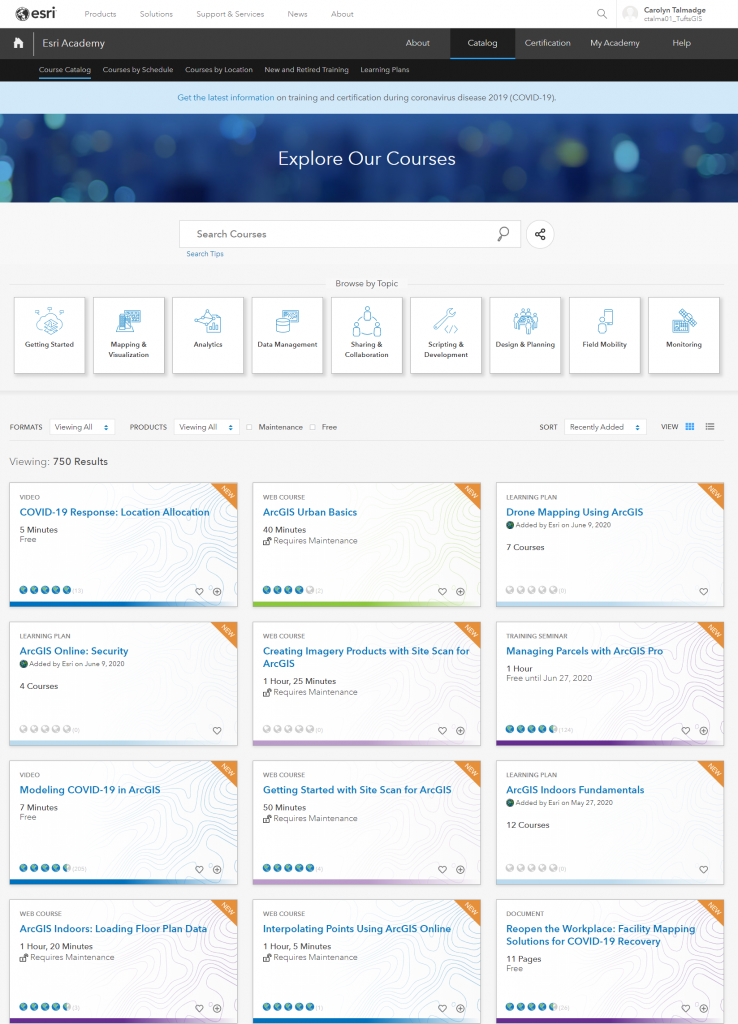 ESRI ArcGIS Training Catalog – GIS at Tufts
