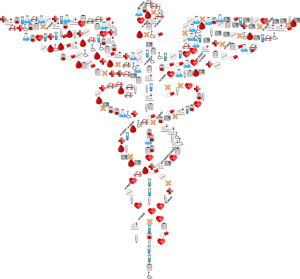 image of caduceus made up of medical icons