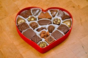 Chocolates in heart-shaped box