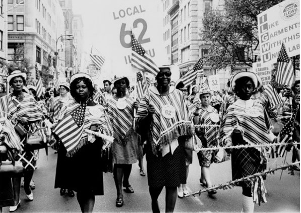 Photograph of women in the International Ladies' Garment Workers' Union Local 62 marching in a Labor Day parade