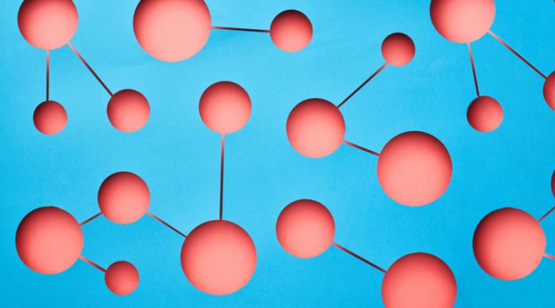 image from HBR article pink atoms with a blue background
