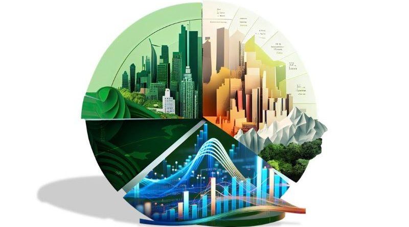 A colorful pie chart depicts bridges and cityscapes.