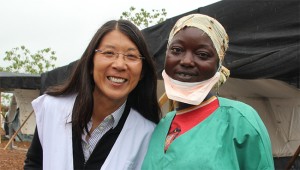 Medecins Sans Frontieres International President Joanne Liu, with healthcare worker. (P.K. Lee/Doctors Without Borders)