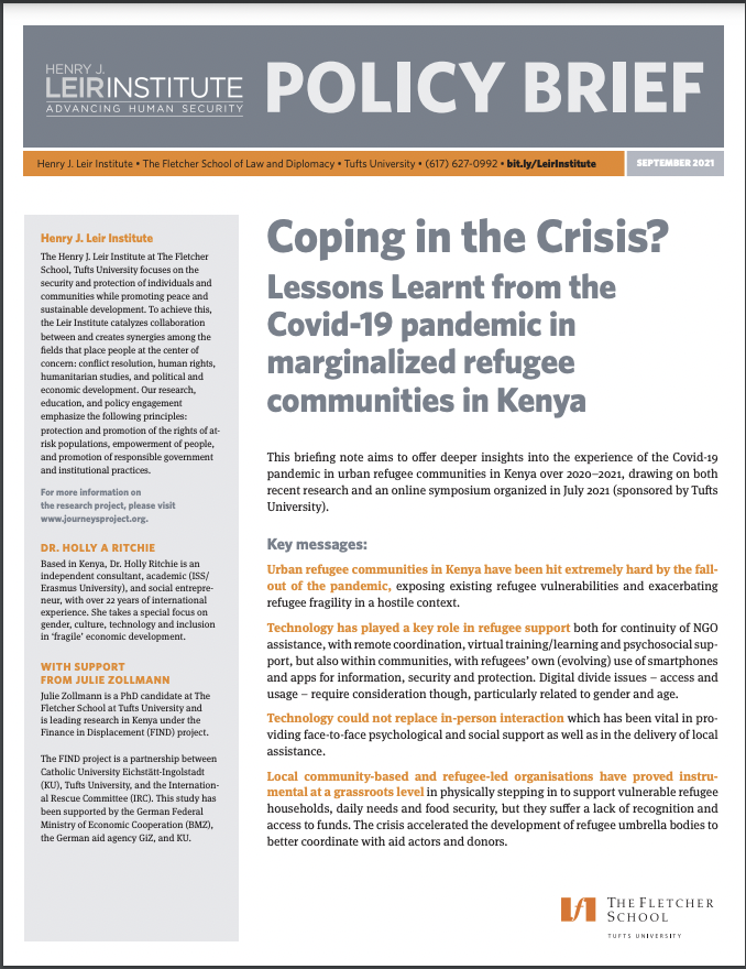 Coping in the Crisis? Lessons Learnt from the Covid-19 pandemic in marginalized refugee communities in Kenya. 

The FIND project is a partnership between Catholic University Eichstätt-Ingolstadt (KU), Tufts University, and the International Rescue Commit-
tee (IRC). This study has been supported by the German Federal Ministry of Economic Cooperation (BMZ), the German aid agency GiZ, and KU. 