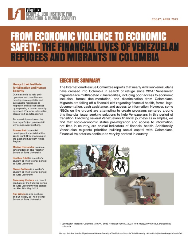 From Economic Violence to Economic Safety: The Financial Lives of Venezuelan Refugees and Migrants in Colombia