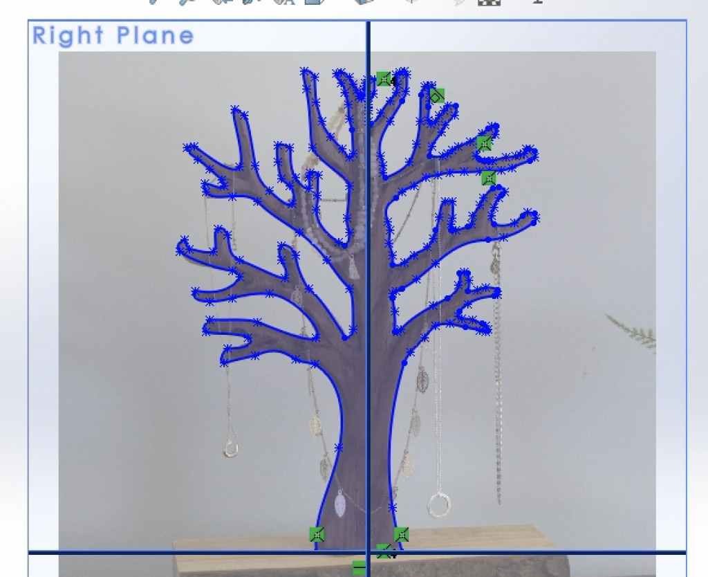 Outlined sketch of reference image of tree jewelry holder 