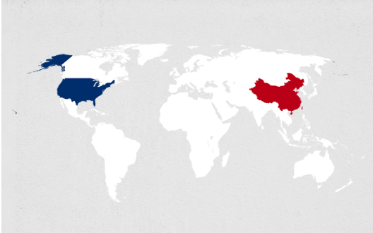 Map highlighting the United States and China