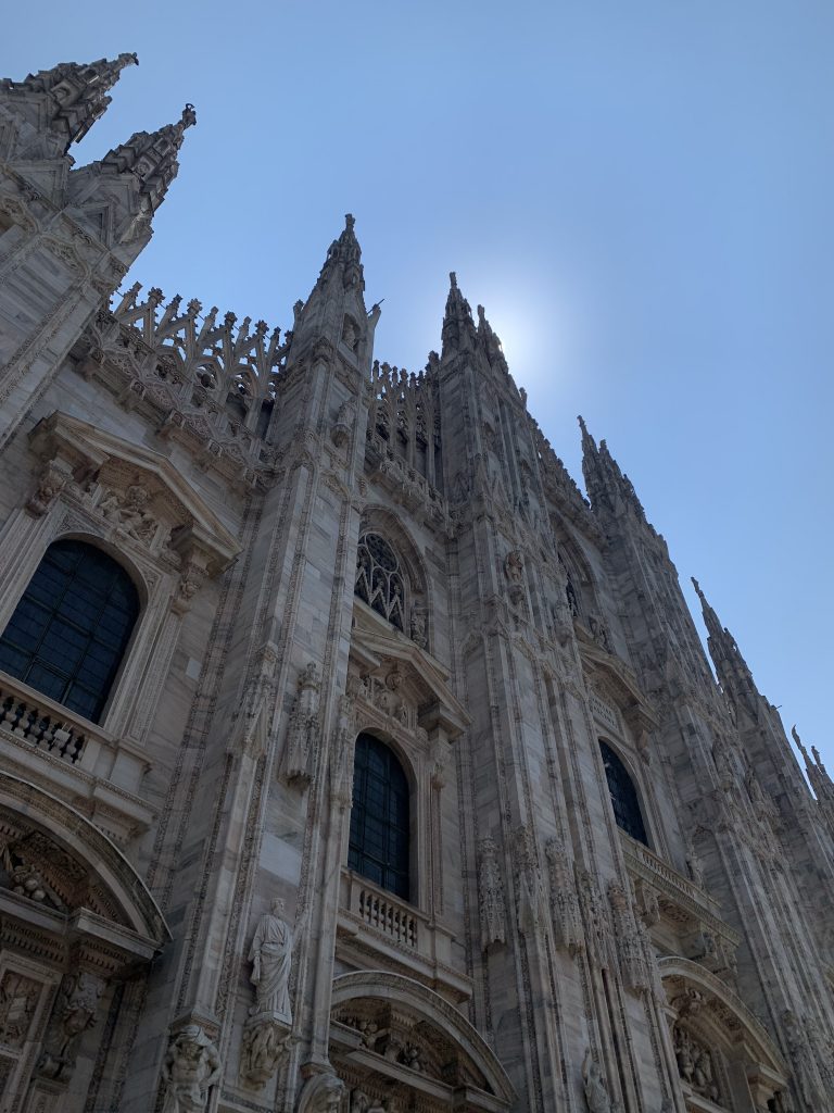 A photograph of the facade of the cathedral of Milan