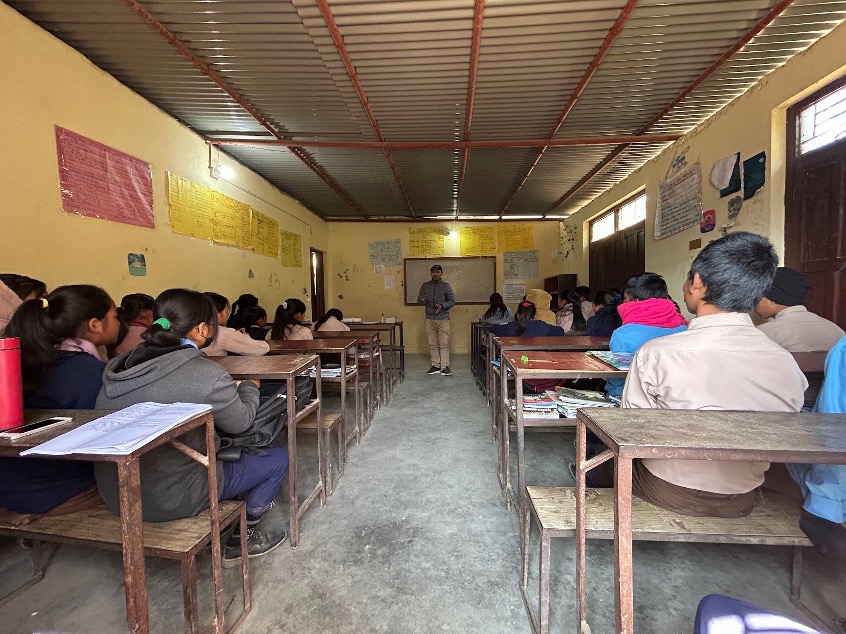 Nepali classroom with teacher at front of class