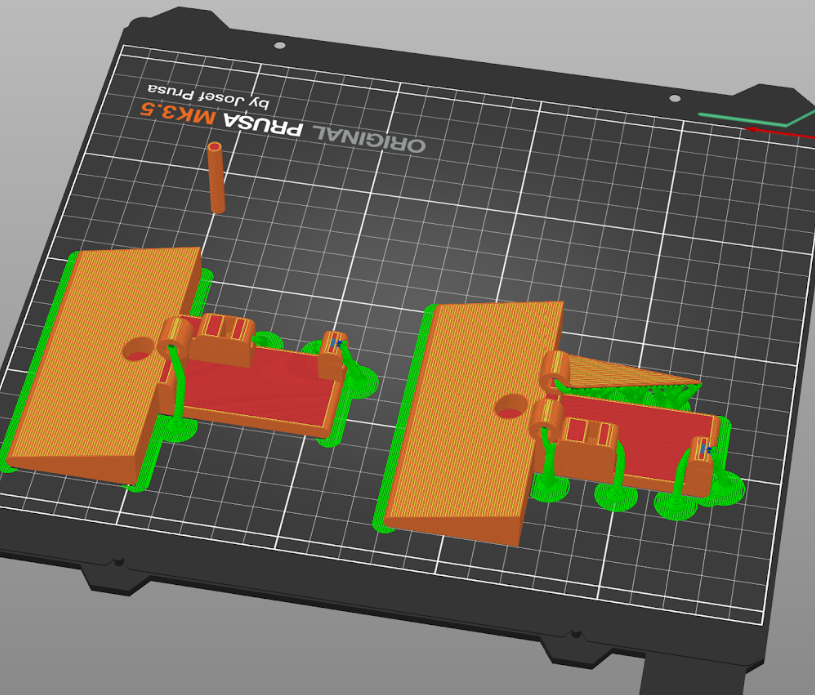 A screenshot of the Pruca Slicer workspace showing our device with various organic supports.