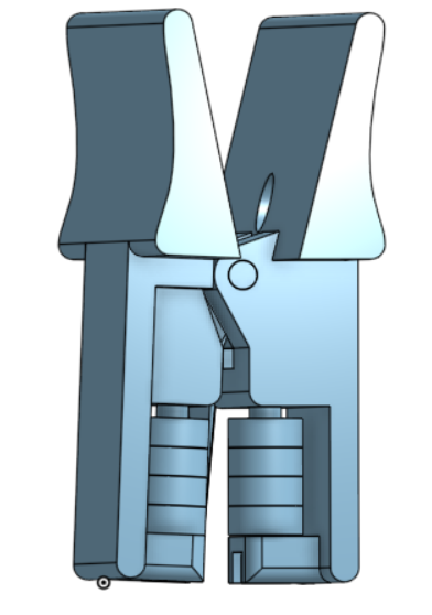 A screenshot of the Onshape workspace showing our updated prototype, with the blunt side facing the front.