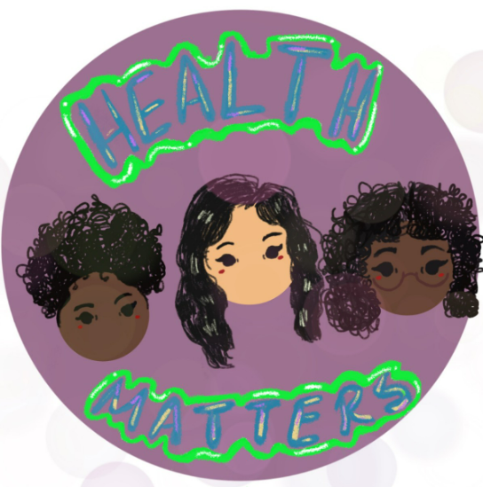 Photo of the podcast logo with an animated version of the three host's heads among a purple background.