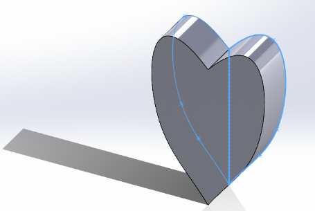 Image of the heart extruded in 3D SolidWorks