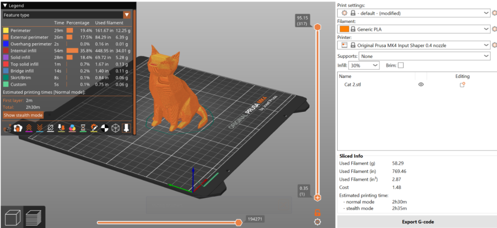 PrusaSlicer showing figure after optimization adjustments
