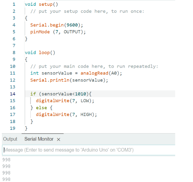 Arduino Code Adjusted for the Appropriate Sensor Value