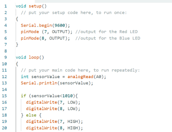 Arduino Code for the lighting of two LEDs