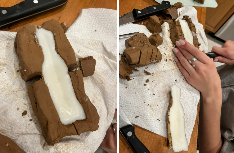 Removing the Wax Bottles by Careful Cutting of the Clay Molds