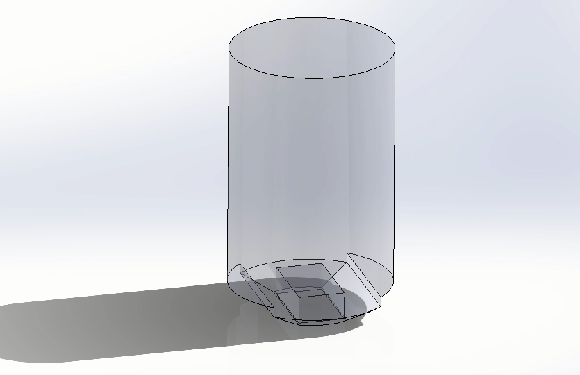 3D sketch of the robot body part. The sketch includes a cylinder with rectangular cut extrusions at the bottom face.
