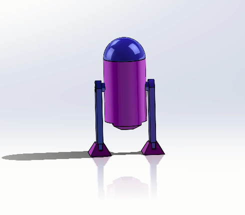 3D assembly of the robot. The sketch includes all parts (Hand, Head, Foot, and Body) with hands and head being the same color (blue), and feet and body being the same color (purple).