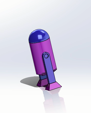 3D assembly of the robot. The sketch includes all parts (Hand, Head, Foot, and Body) with hands and head being the same color (blue), and feet and body being the same color (purple).