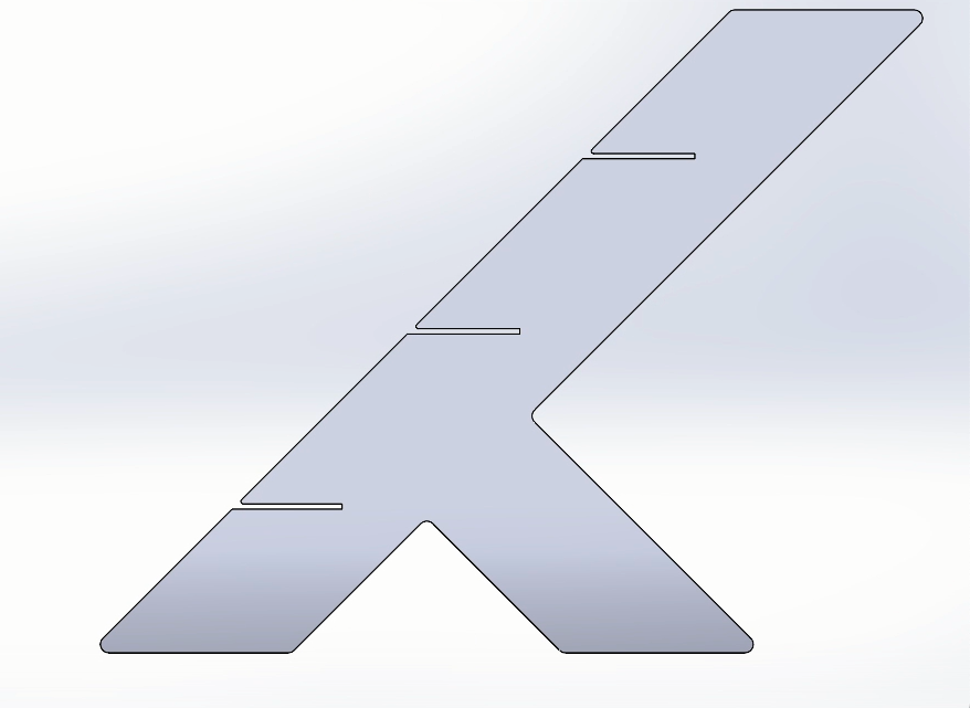 A SolidWorks model showing the Standing Leg for the model that is Y-inverted shaped and includes the slits.