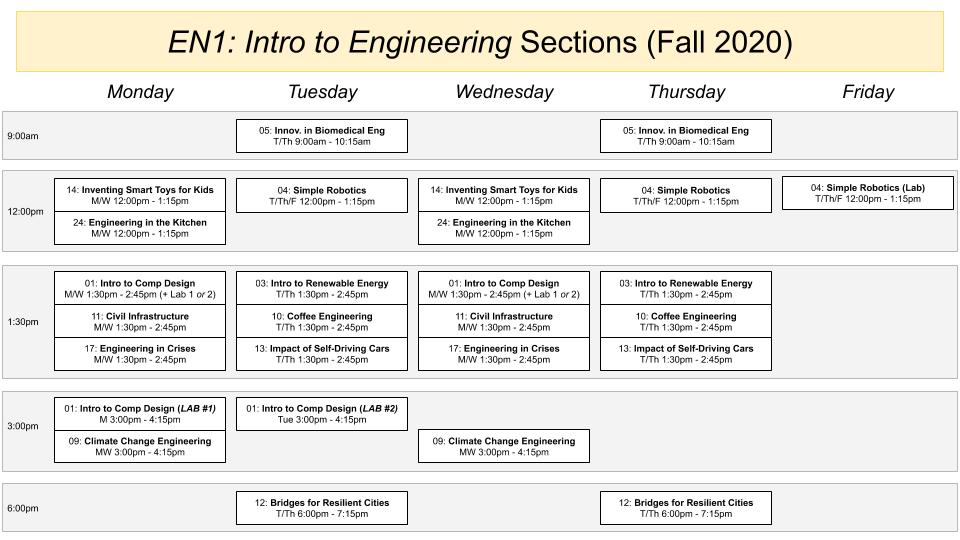 EN1 Section Schedule Fall 2020